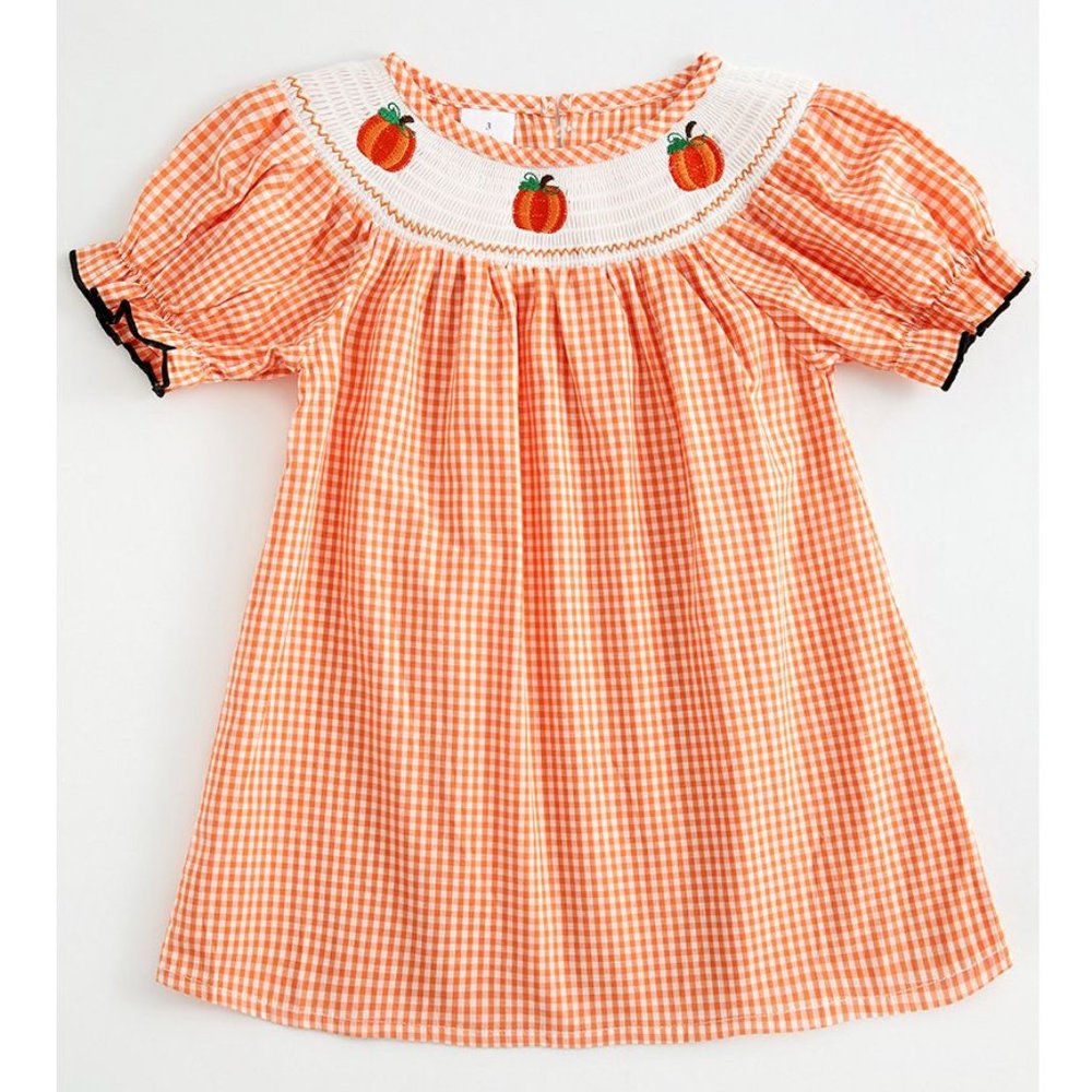 Boutique Pumpkin Girls Embroidered Smocked Dress - Picture 1 of 4